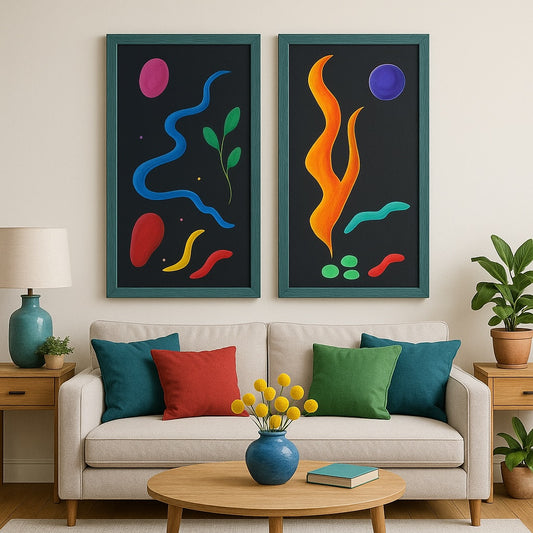 Abstract Diptych(set of 2) - "Celestial Conversations"