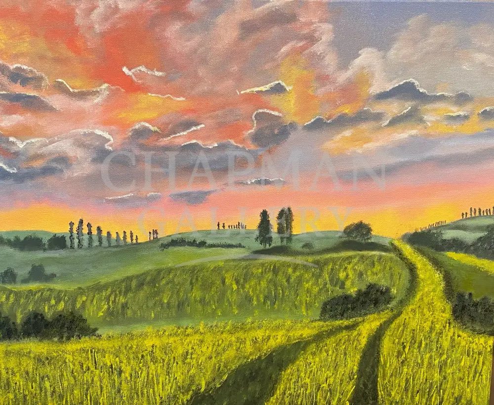 Landscape on Canvas - ’Sunset Over Rolling Hills’ Original Artwork