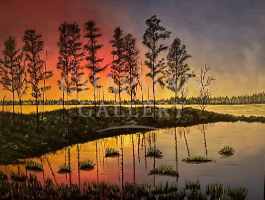 Landscape on Canvas - ’Sunset Over Still Waters’ 30’’ x 40’’ (762 x 1016mm) Original Artwork