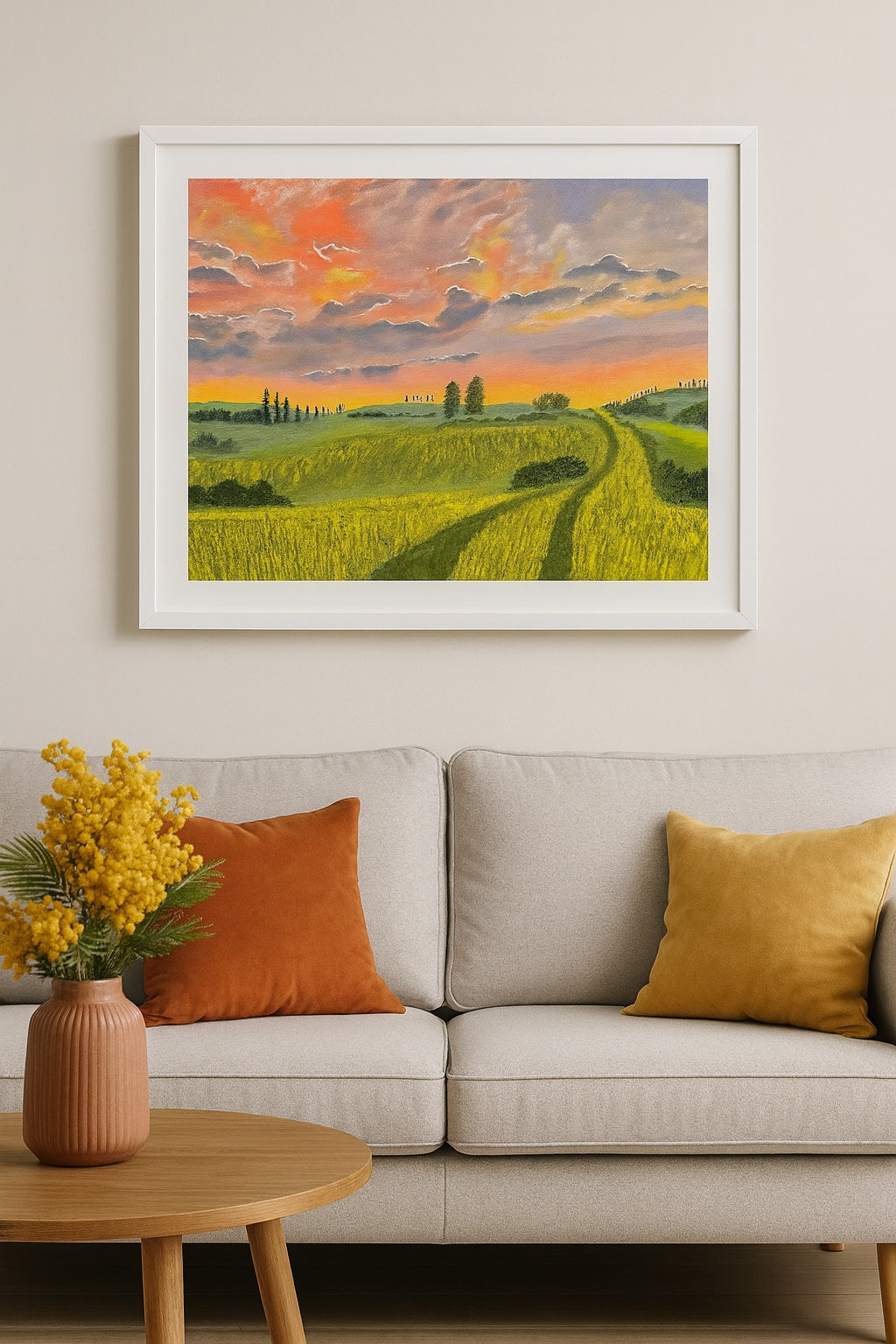 Landscape on Canvas - "Sunset Over Rolling Hills"