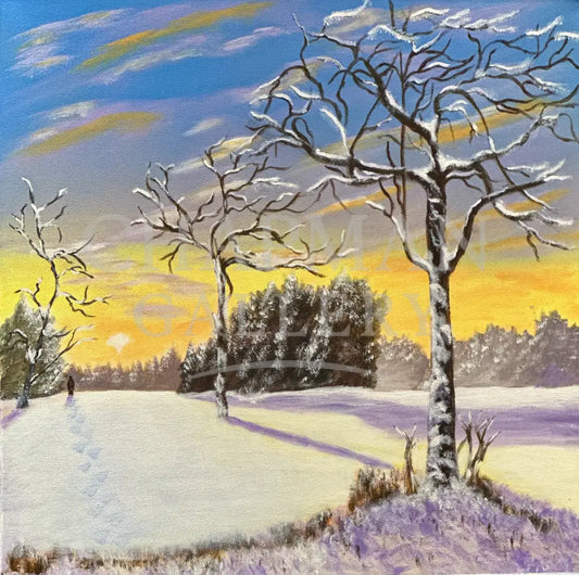 Winter Landscape on Canvas - ’Solitude at Sunrise’ 18’’ x 18’’ (457 x 457 mm) Original Artwork
